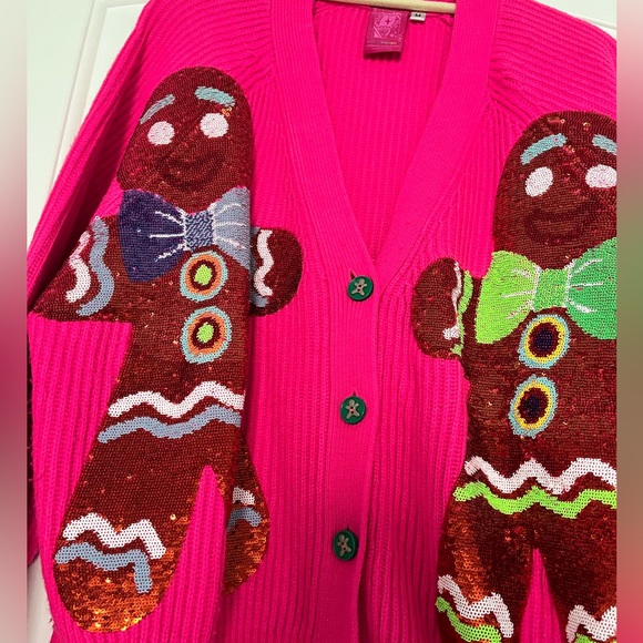 QUEEN OF SPARKLES Pink Gingerbread Sequin Cardigan - Picture 2 of 2
